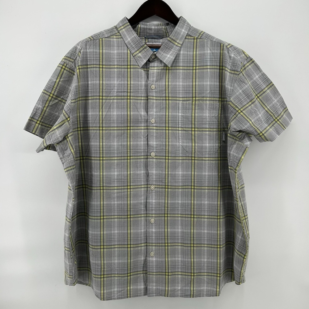 Columbia Shirt Mens 3X Gray Yellow Plaid Short Sleeve Outdoor Hiking Casual